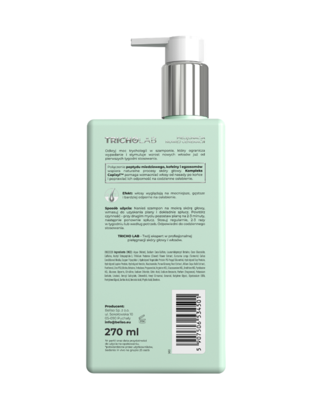 SZAMPON ZIELONY PRZÓD (1) TRICHO LAB Szampon wzmacniający, stymulujący wzrost włosów 270ml