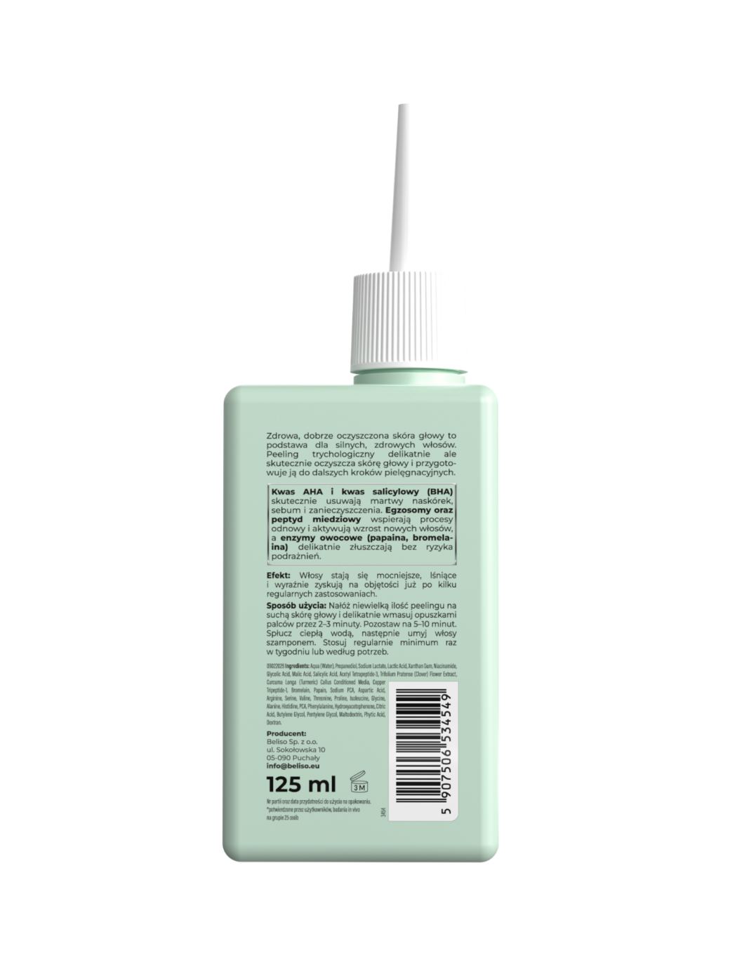 peeling tył ZIELONY (1) TRICHO LAB Peeling kwasowo-enzymatyczny przygotowujący skórę do dalszych etapów pielęgnacji 125ml