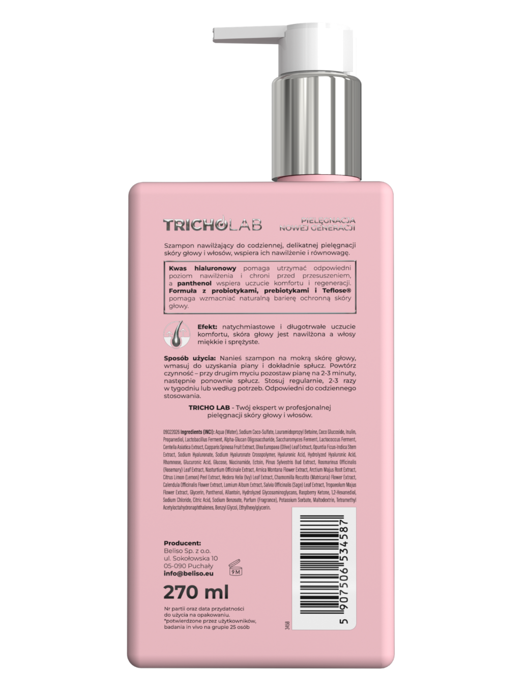 TRICHO LAB Szampon nawilżający do codziennego, delikatnego oczyszczania 270ml